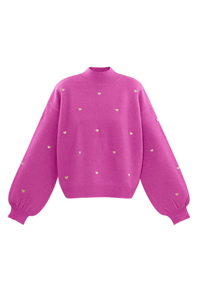 Herz-Pullover – Locker geschnitten – Hoher Kragen – Strickpullover – Damen-Strickmode