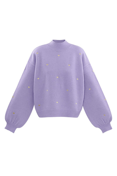 Herz-Pullover – Locker geschnitten – Hoher Kragen – Strickpullover – Damen-Strickmode