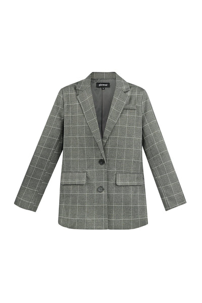 Oversized-Blazer – Damen-Blazer mit lockerer Passform und einreihiger Knopfleiste im Karomuster