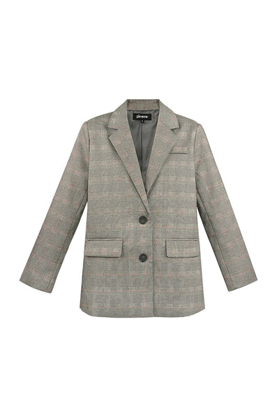 Oversized-Blazer – Damen-Blazer mit lockerer Passform und einreihiger Knopfleiste im Karomuster