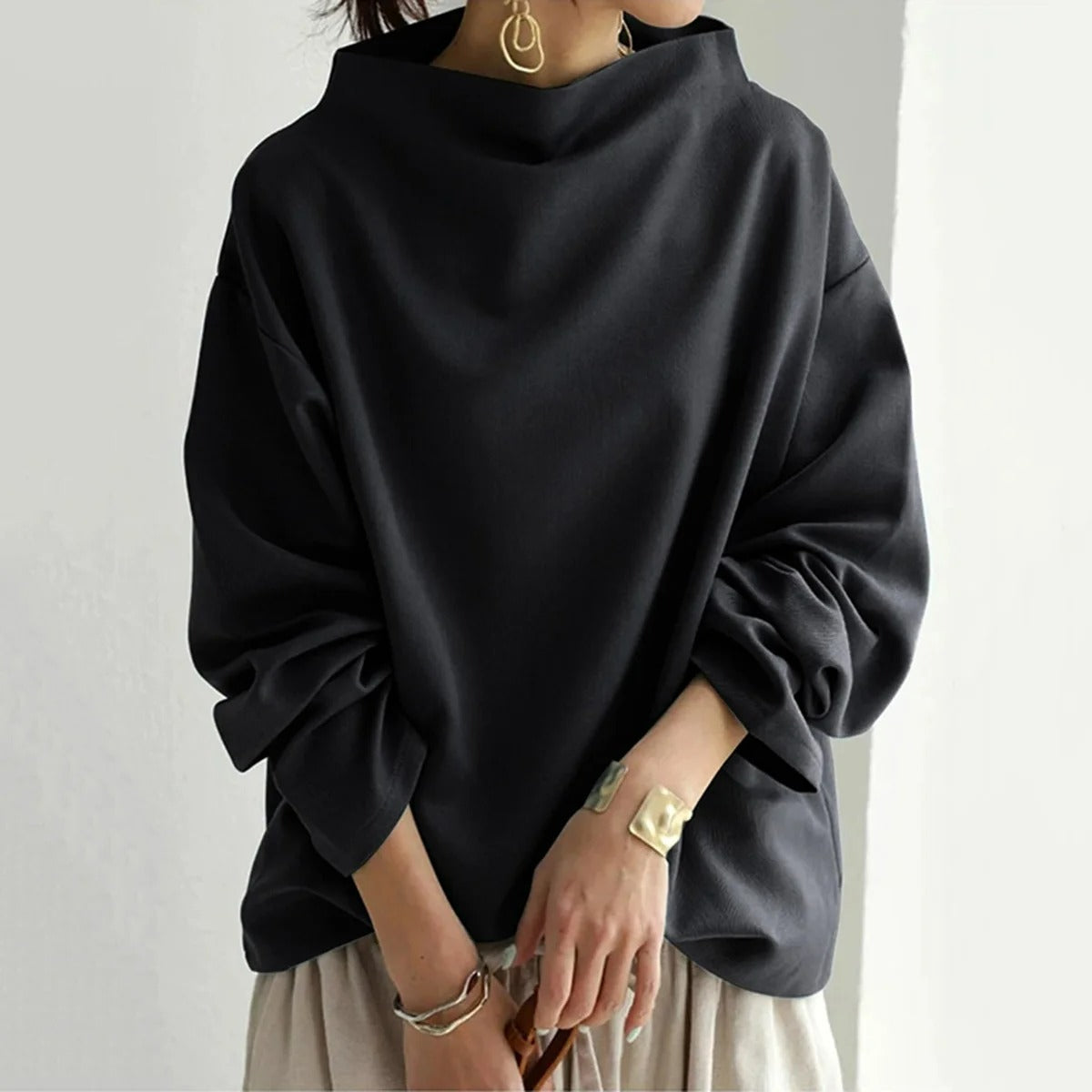 Oversized-Pullover | Lockere Passform | Lange Ärmel | Schwarzer Pullover | Damenbekleidung