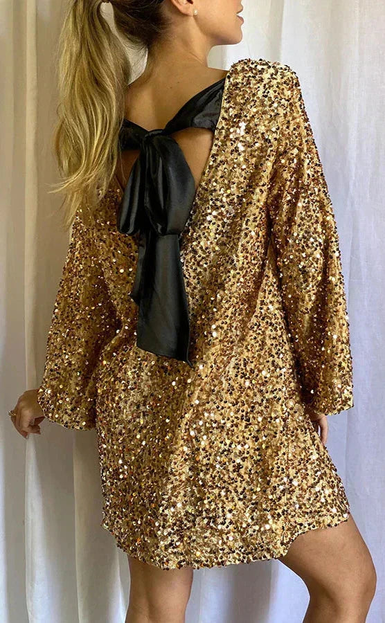 Paillettenkleid – Langärmliges, funkelndes Minikleid für Partys