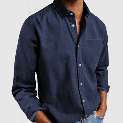 Hemd mit Knöpfen | Langarm | Kragen | Denim-Hemd | Herrenhemd