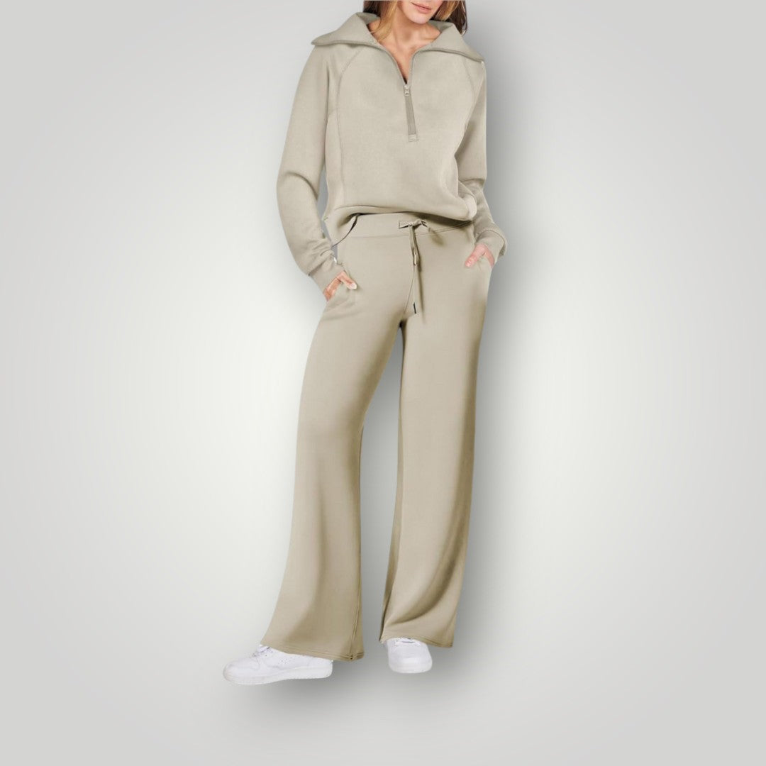 Loungewear-Set – Damen-Trainingsanzug mit weitem Bein und halbem Reißverschluss