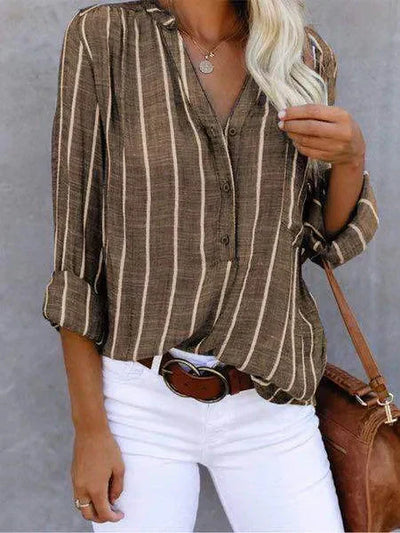 Gestreiftes Shirt | Langarm | Locker sitzend | Bluse mit Knöpfen | Damenhemden