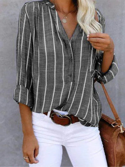 Gestreiftes Shirt | Langarm | Locker sitzend | Bluse mit Knöpfen | Damenhemden