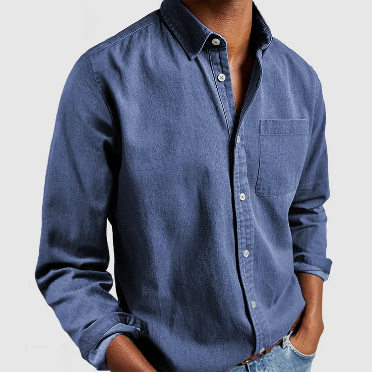 Hemd mit Knöpfen | Langarm | Kragen | Denim-Hemd | Herrenhemd