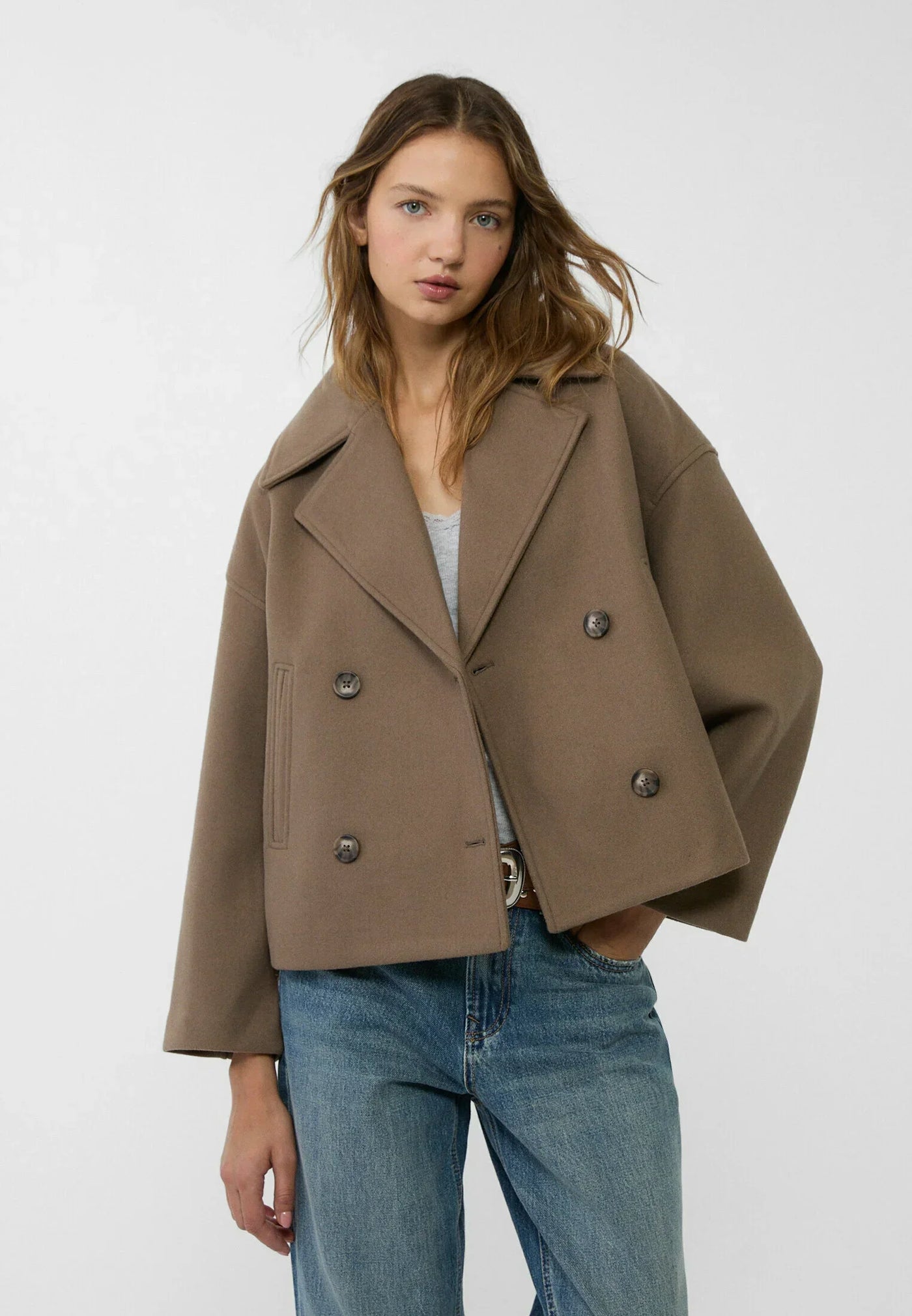 Übergroße Jacke – Zweireiher – Herbst – Kurze Trenchcoat-Jacke – Damenjacke