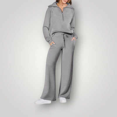Loungewear-Set – Damen-Trainingsanzug mit weitem Bein und halbem Reißverschluss