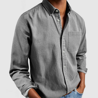 Hemd mit Knöpfen | Langarm | Kragen | Denim-Hemd | Herrenhemd