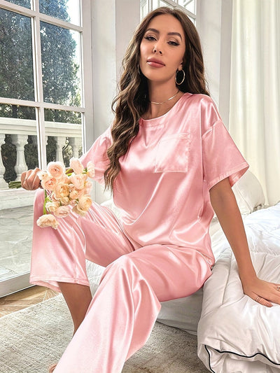 Satinpyjama | Kurzarm | Elastischer Bund | Satinpyjama-Set | Pyjama-Sets für Frauen