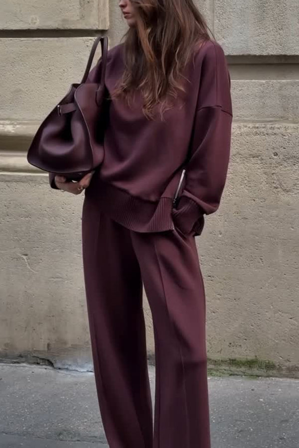 Co-Ord Set - Burgunderrot – Oversized-Pullover – Jogginghosen-Set – Loungewear für Damen
