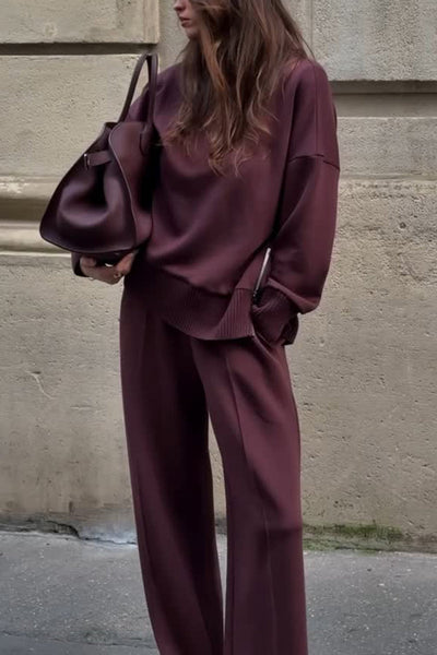 Co-Ord Set - Burgunderrot – Oversized-Pullover – Jogginghosen-Set – Loungewear für Damen
