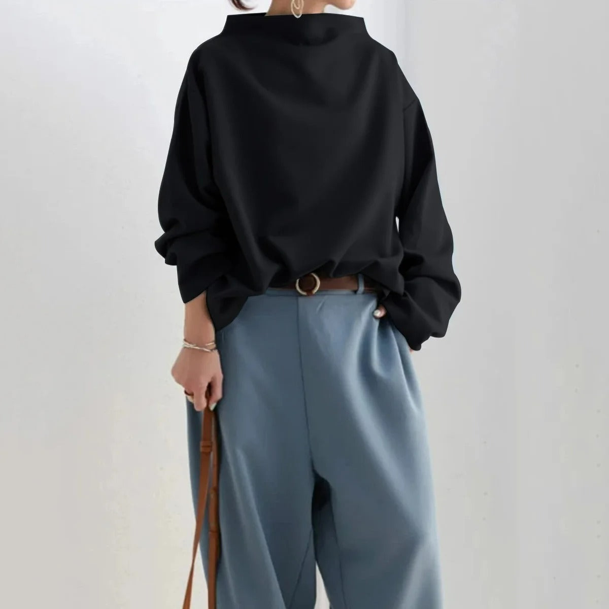 Oversized-Pullover | Lockere Passform | Lange Ärmel | Schwarzer Pullover | Damenbekleidung