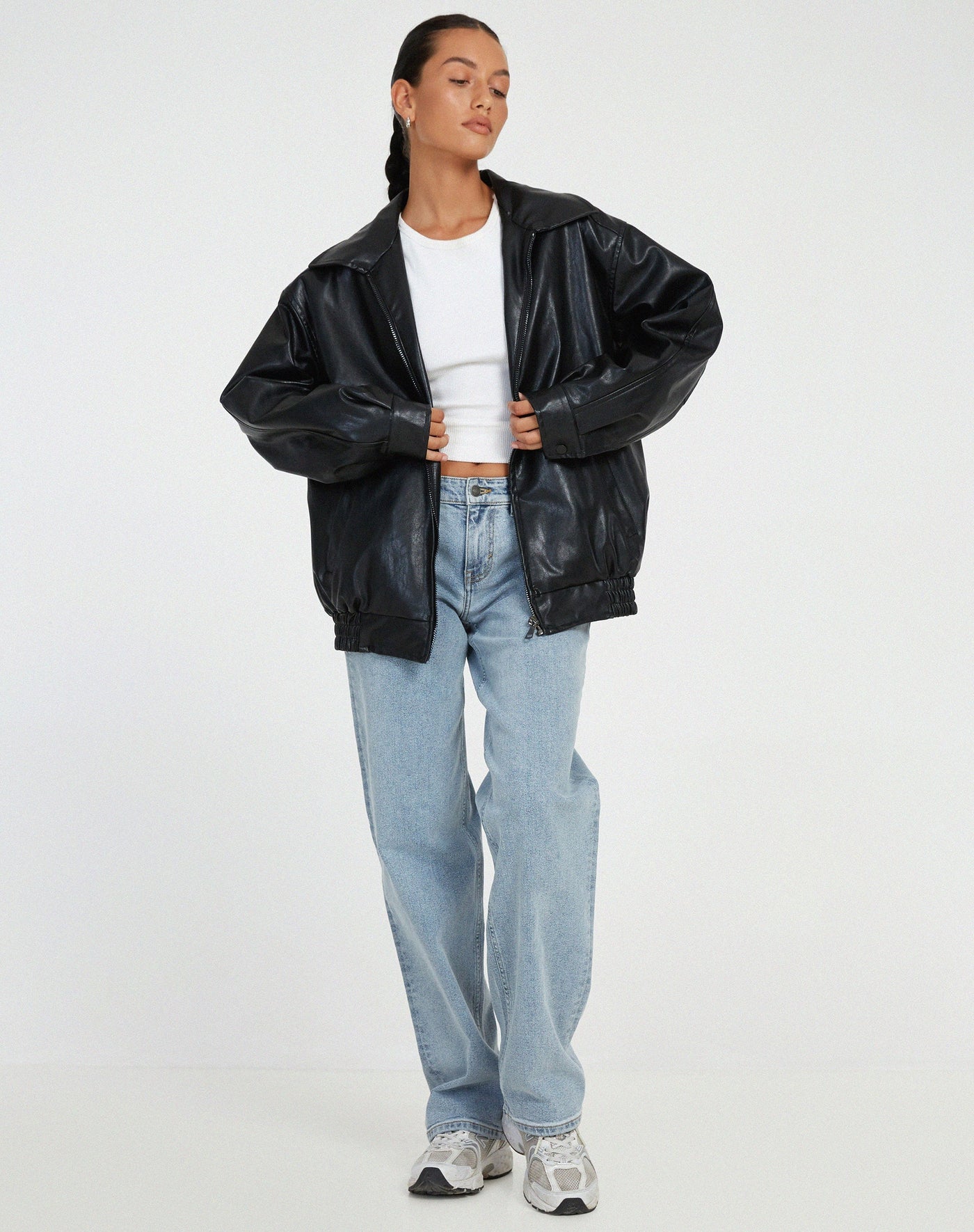 Kunstlederjacke | Oversize | Reißverschluss | Leder-Bomberjacke | Kunstlederjacke Damen
