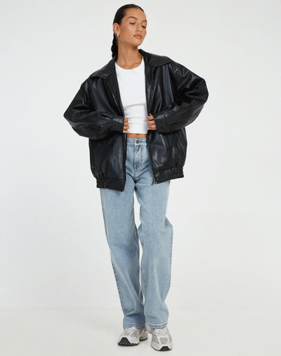 Kunstlederjacke | Oversize | Reißverschluss | Leder-Bomberjacke | Kunstlederjacke Damen