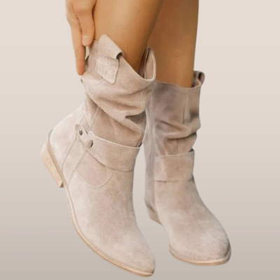 Wildlederstiefel - Damen Boho Winterstiefel mit niedrigem Absatz