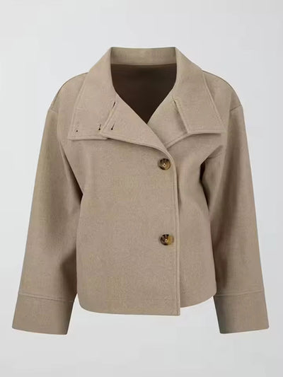 Wolljacke - Kurzer, übergroßer Trenchcoat für Frauen im Herbst