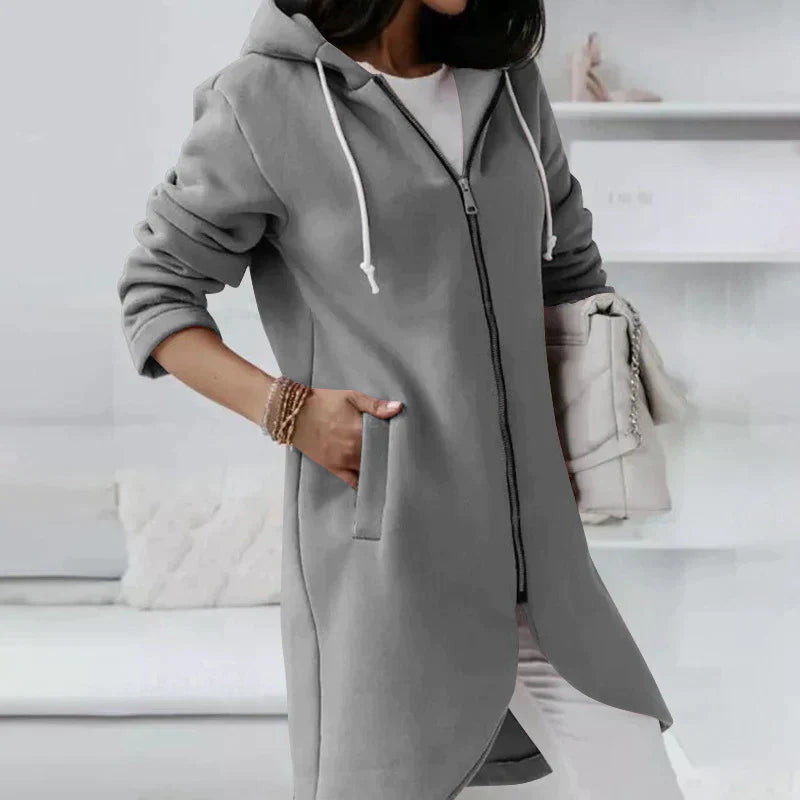 Langer Hoodie | Lässig | Reißverschluss | Hoodie-Jacke | Damenbekleidung