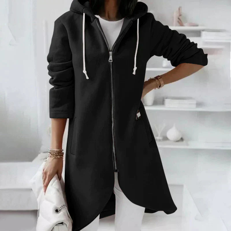Langer Hoodie | Lässig | Reißverschluss | Hoodie-Jacke | Damenbekleidung