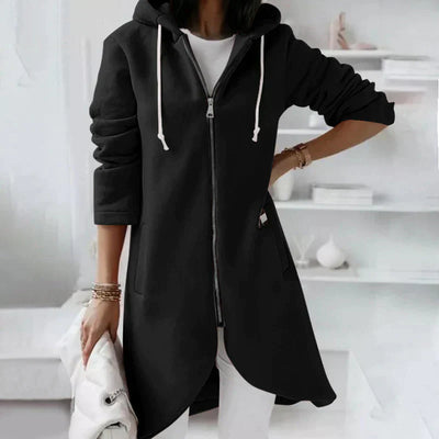Langer Hoodie | Lässig | Reißverschluss | Hoodie-Jacke | Damenbekleidung