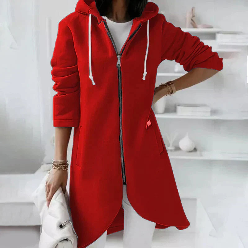 Langer Hoodie | Lässig | Reißverschluss | Hoodie-Jacke | Damenbekleidung