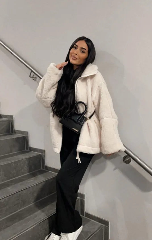 Teddy-Jacke – Oversize-Winterjacke aus Teddy-Fleece für Damen