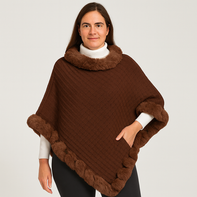 Damenponcho | Kunstfell | Winter | Poncho mit Fellbesatz | Cape