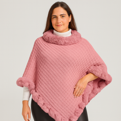 Damenponcho | Kunstfell | Winter | Poncho mit Fellbesatz | Cape