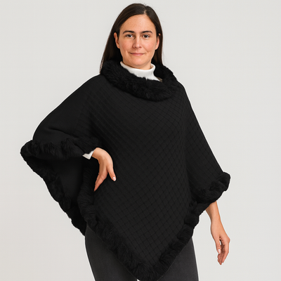 Damenponcho | Kunstfell | Winter | Poncho mit Fellbesatz | Cape