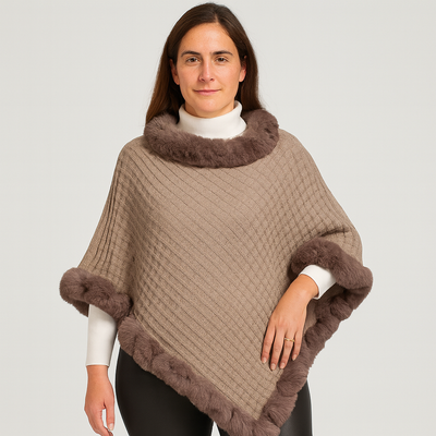 Damenponcho | Kunstfell | Winter | Poncho mit Fellbesatz | Cape