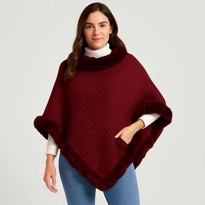 Damenponcho | Kunstfell | Winter | Poncho mit Fellbesatz | Cape