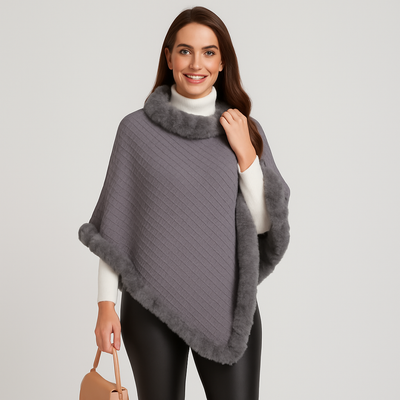 Damenponcho | Kunstfell | Winter | Poncho mit Fellbesatz | Cape