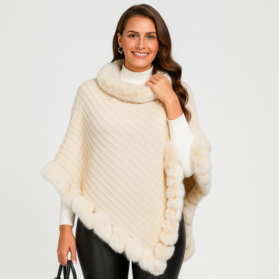 Damenponcho | Kunstfell | Winter | Poncho mit Fellbesatz | Cape