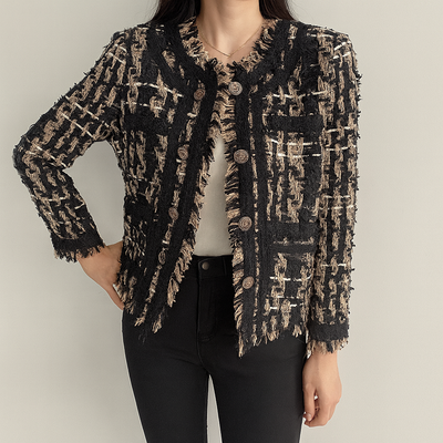 Tweedjacke – Lässige schwarze und braune Blazerjacke für Damen