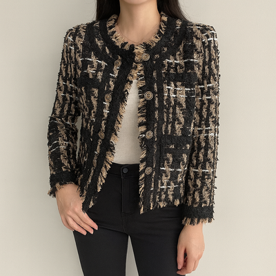 Tweedjacke – Lässige schwarze und braune Blazerjacke für Damen