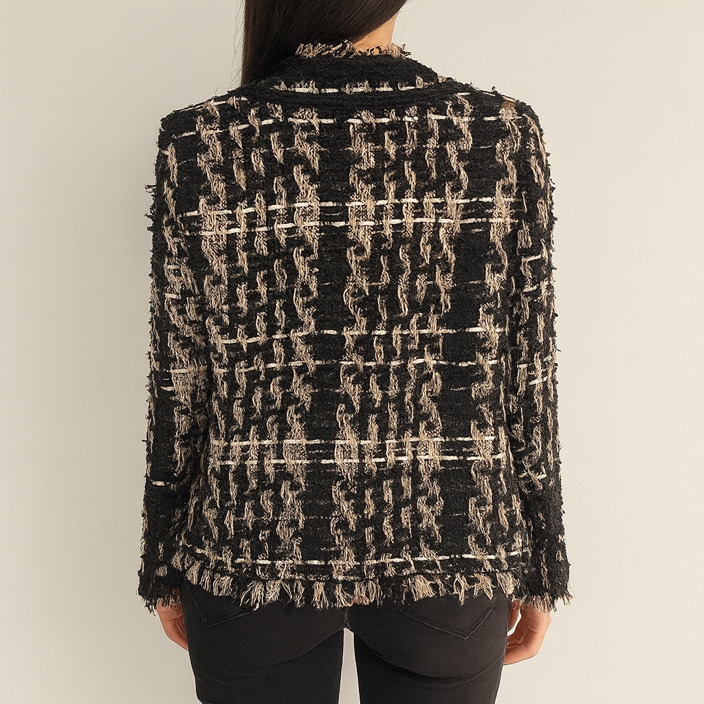 Tweedjacke – Lässige schwarze und braune Blazerjacke für Damen