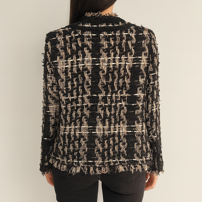 Tweedjacke – Lässige schwarze und braune Blazerjacke für Damen