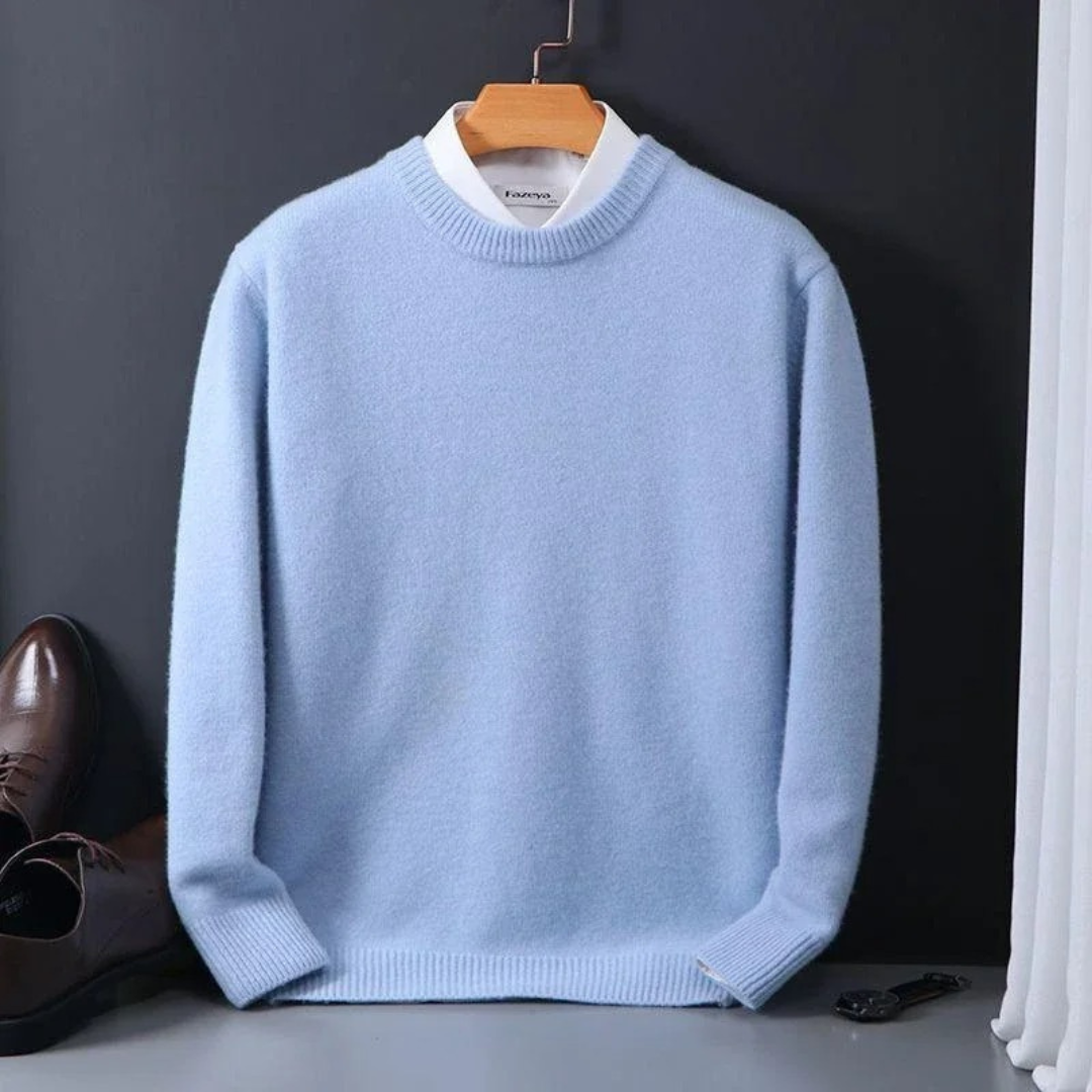 Strickpullover – Einfarbiger Strickpullover mit Rundhalsausschnitt für Männer für den Winter