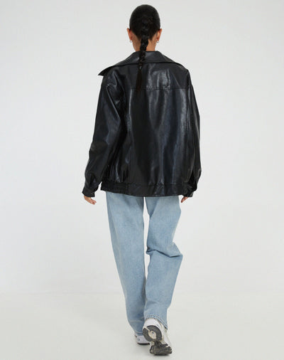 Kunstlederjacke | Oversize | Reißverschluss | Leder-Bomberjacke | Kunstlederjacke Damen