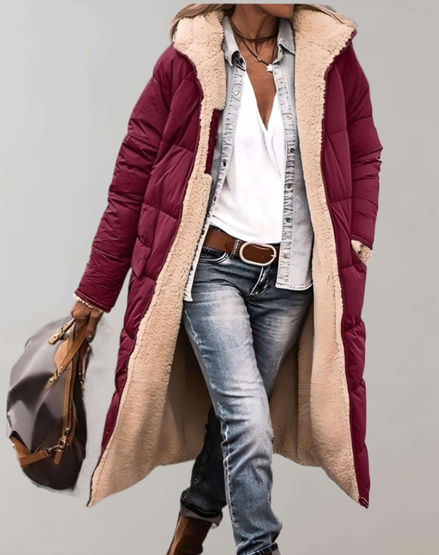 Langer Puffermantel | Warm | Fleece gefüttert | Wintermantel | Langer Mantel Frauen