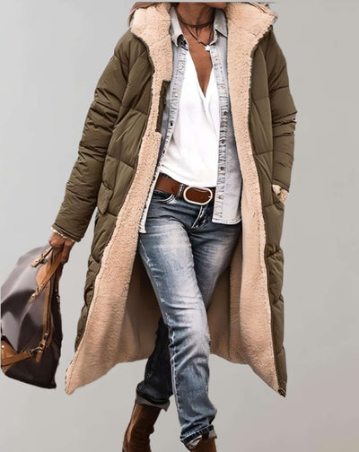 Langer Puffermantel | Warm | Fleece gefüttert | Wintermantel | Langer Mantel Frauen