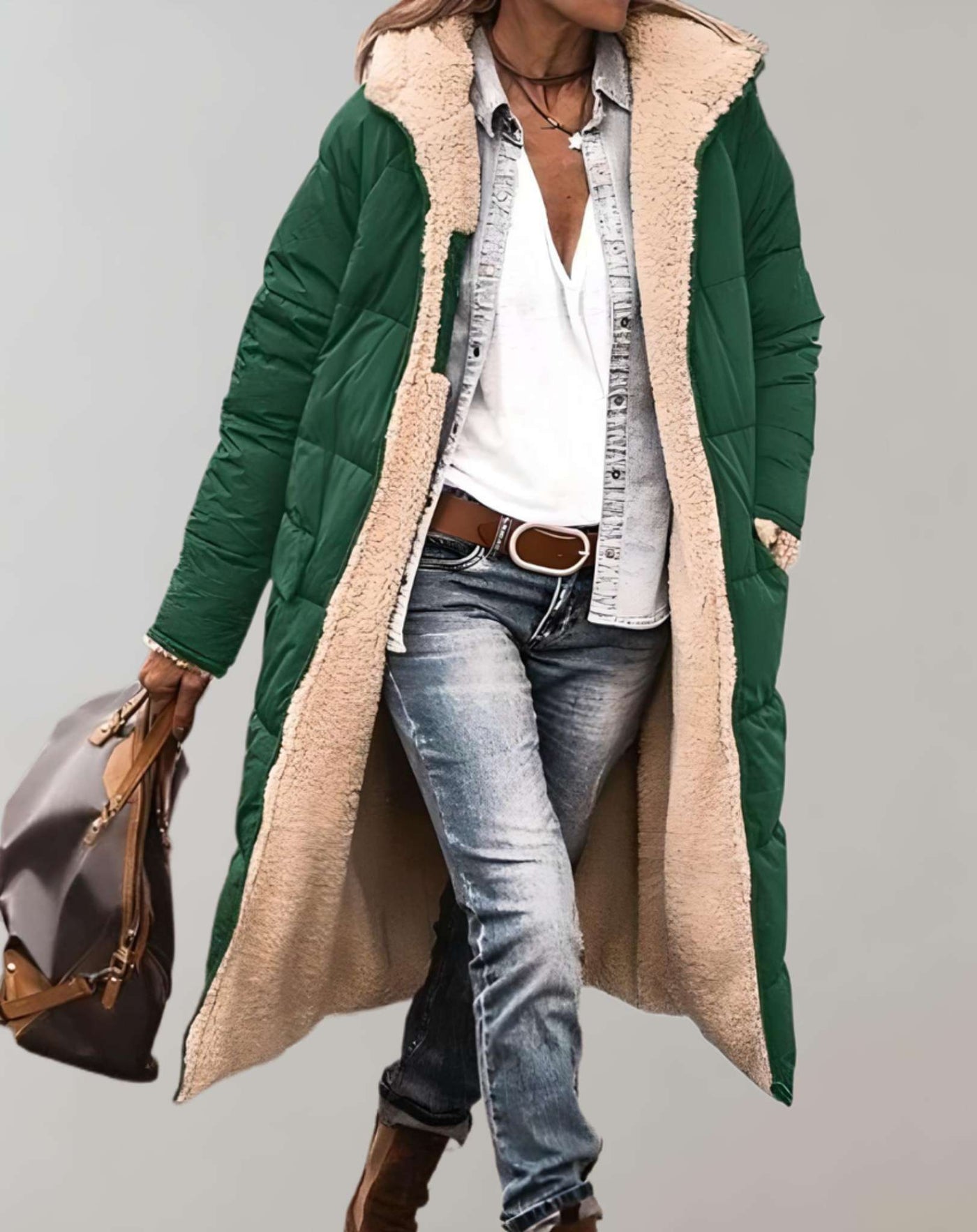 Langer Puffermantel | Warm | Fleece gefüttert | Wintermantel | Langer Mantel Frauen