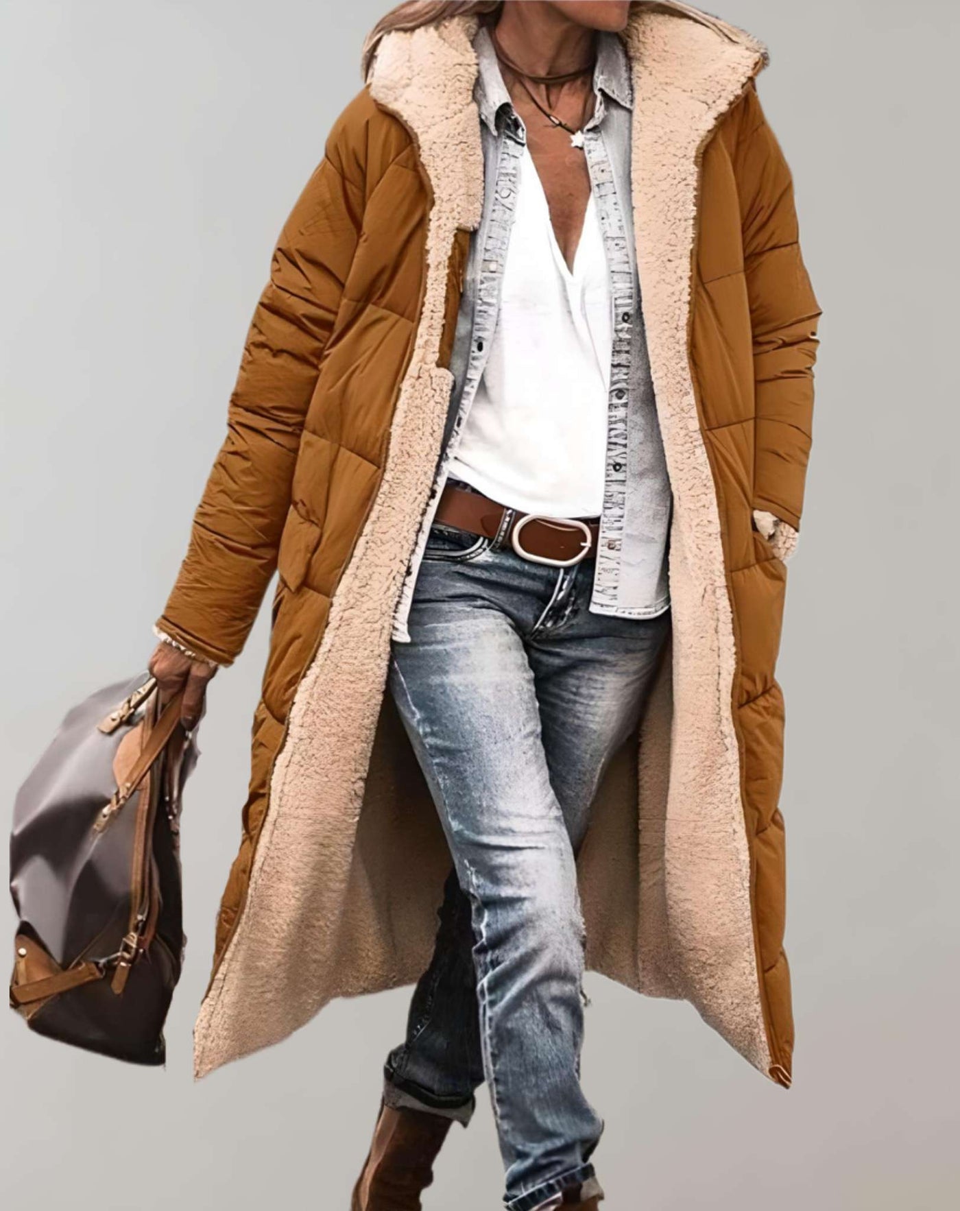 Langer Puffermantel | Warm | Fleece gefüttert | Wintermantel | Langer Mantel Frauen