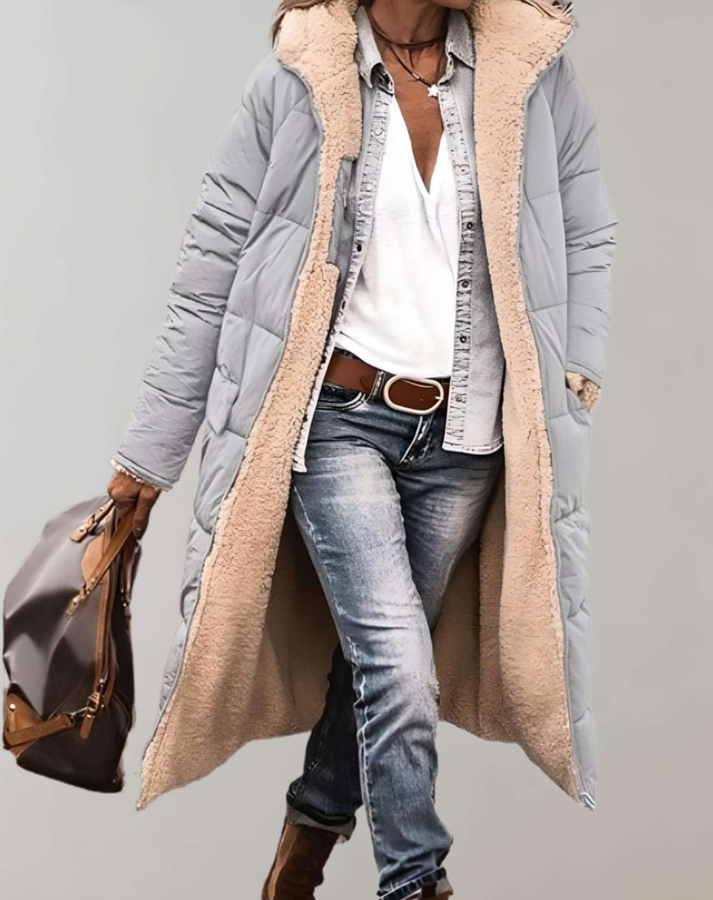 Langer Puffermantel | Warm | Fleece gefüttert | Wintermantel | Langer Mantel Frauen