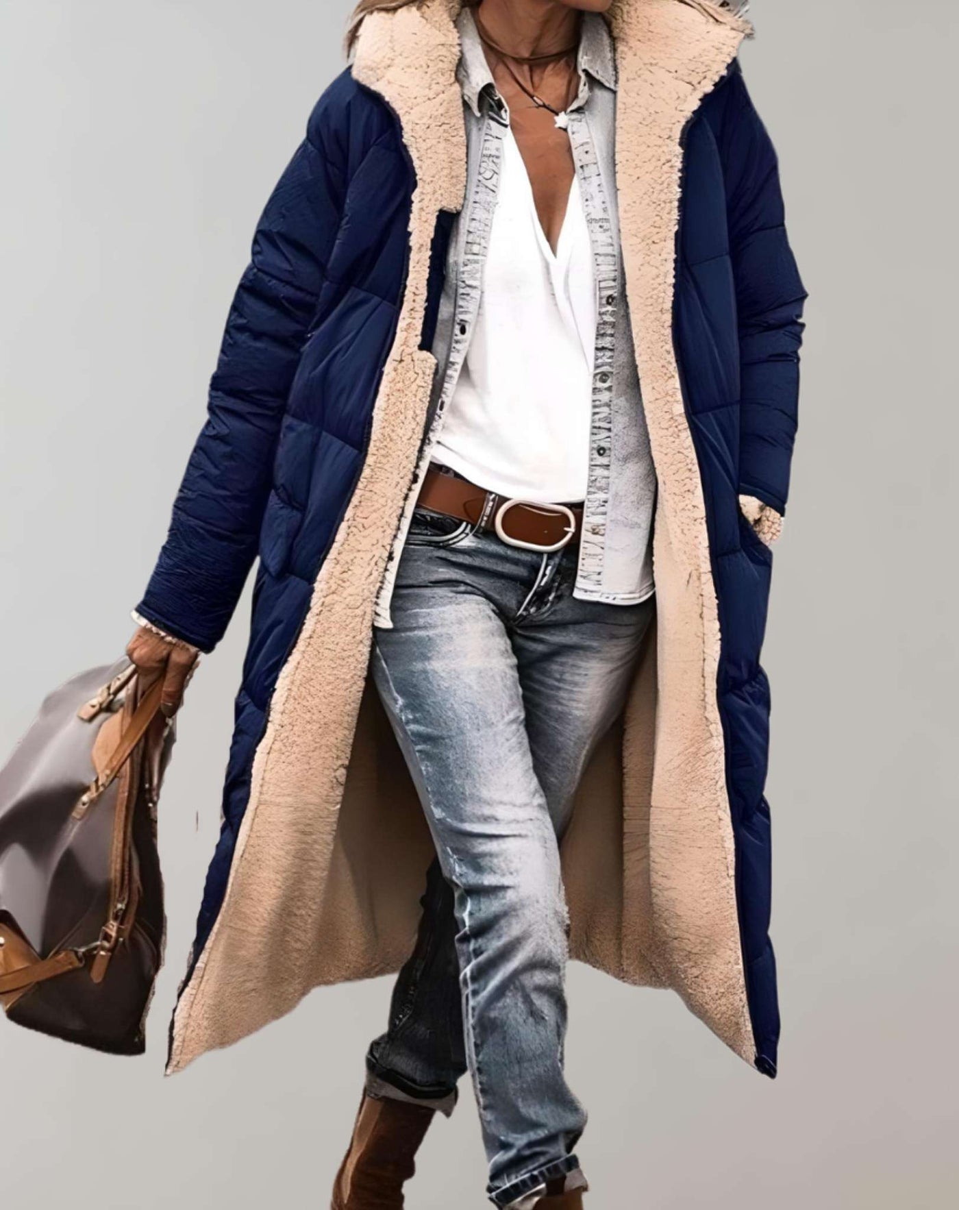 Langer Puffermantel | Warm | Fleece gefüttert | Wintermantel | Langer Mantel Frauen