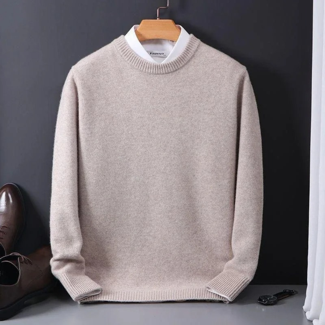 Strickpullover – Einfarbiger Strickpullover mit Rundhalsausschnitt für Männer für den Winter