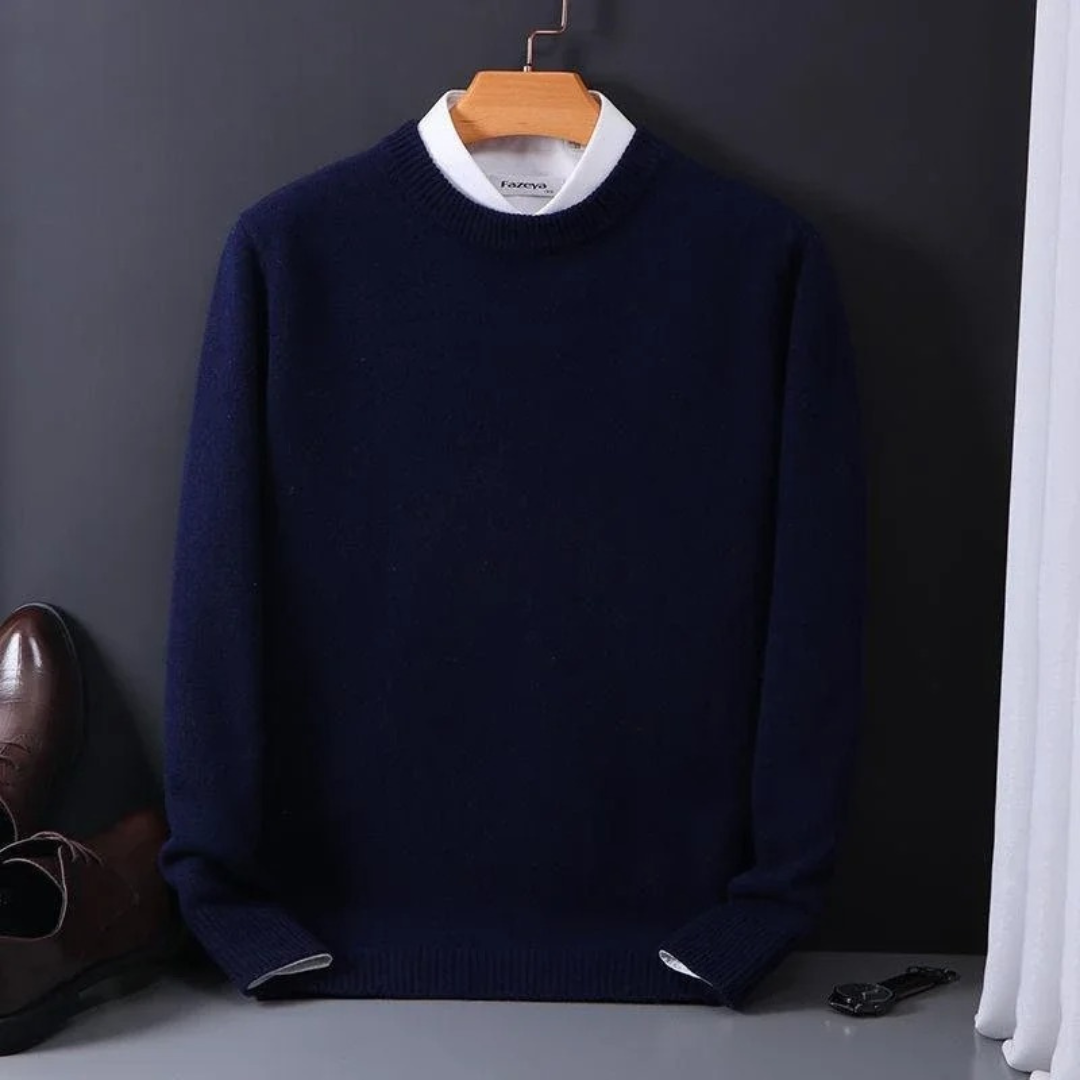Strickpullover – Einfarbiger Strickpullover mit Rundhalsausschnitt für Männer für den Winter