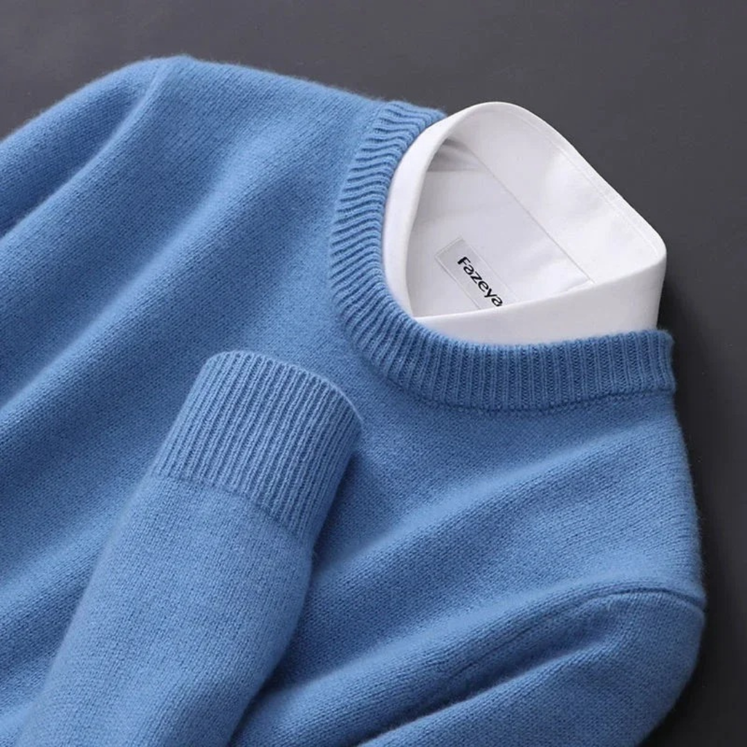 Strickpullover – Einfarbiger Strickpullover mit Rundhalsausschnitt für Männer für den Winter