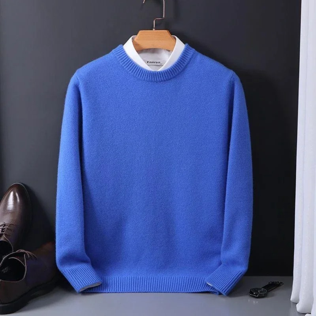 Strickpullover – Einfarbiger Strickpullover mit Rundhalsausschnitt für Männer für den Winter